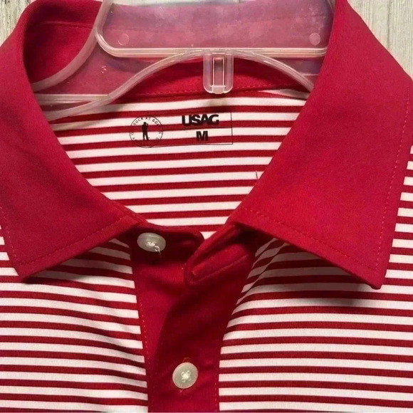 USAG U Suck At Golf Polo Shirt Mens Medium Red Stripe Beer Performance Stretch - Picture 5 of 7